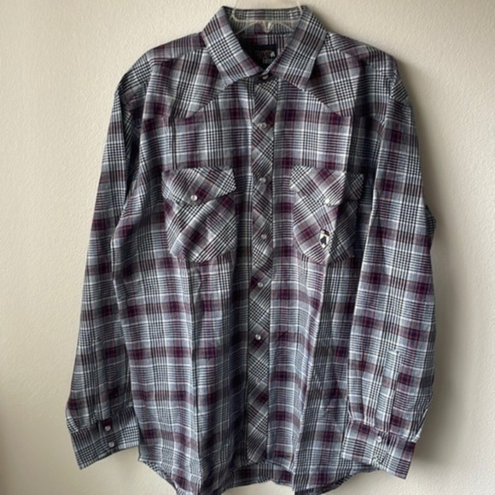 NEW AOS Rodeo shirt men's Large Tall plaid snap button western wear
